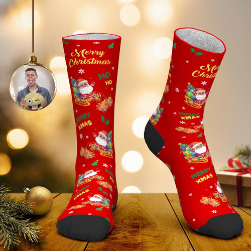 Custom Face Socks Personalized Photo Socks Santa Socks Christmas Gift - Merry Xmas