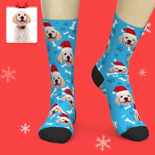 Printed In USA Custom Christmas Face Socks Add Pictures and Name Santa Dog