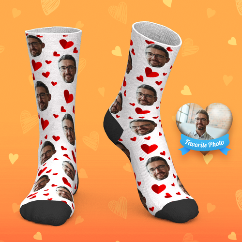 Custom Socks Personalized Love Heart Face Socks Add Pictures And Name