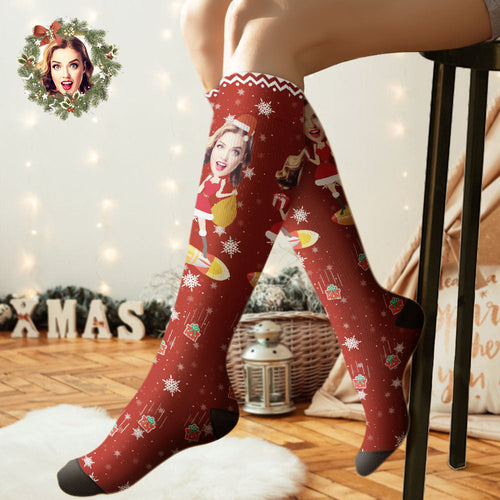 Custom Knee High Socks Personalized Face Christmas Socks Pinup Girl