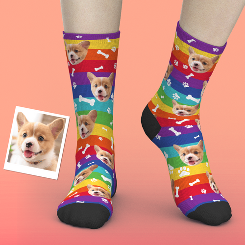 Custom Rainbow Socks Dog With Your Text 