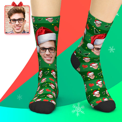 Printed In USA Custom Face Socks Add Pictures and Name Christmas Hat Socks