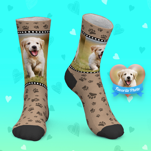 Custom Socks Personalized Face Socks Cute Dog Footprint