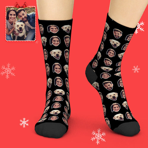 Printed In USA Custom Christmas Face Socks Add Pictures Two Faces