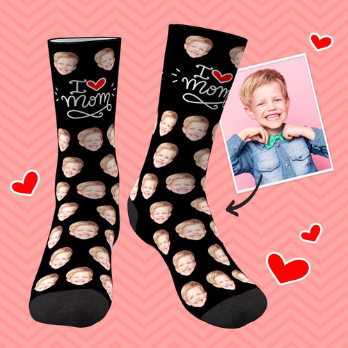 Printed In USA Custom Face Socks Add Pictures and Name I Love Mom