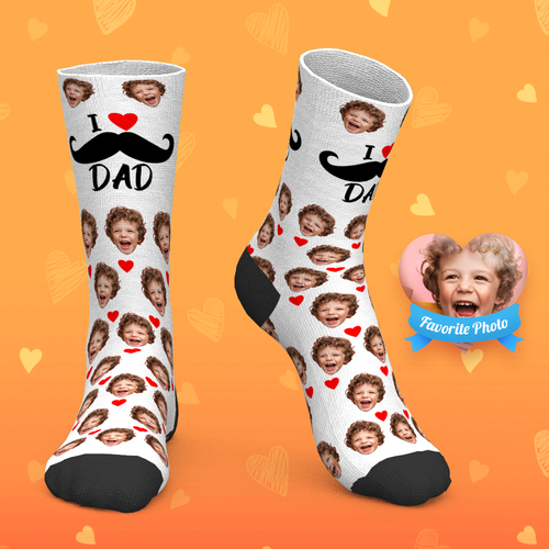 Custom Socks Personalized Face Socks Heart I Love Dad Best Gifts For Dad