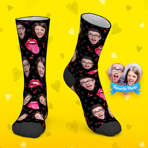 Custom Socks Personalized Face Socks Tongue Kiss