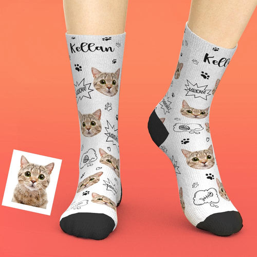 Printed In USA Custom Face Socks Add Pictures and Name Cat Meow