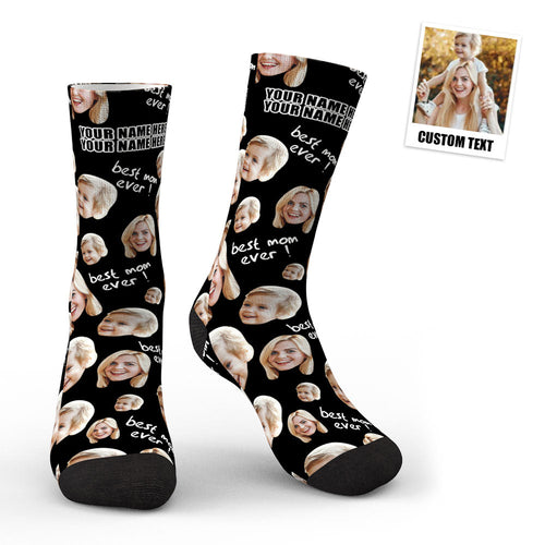 3D Preview Custom Photo Socks Gifts For Mother Best Mom Ever - FaceSocksUsa