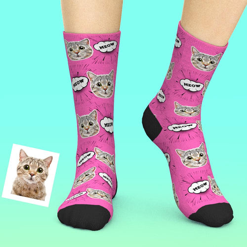Custom Socks Personalized Face Socks Add Pictures And Name - Comic Style Cat