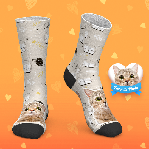Custom Socks Personalized Face Socks Add Pictures And Name - Cute Full Body Kitten