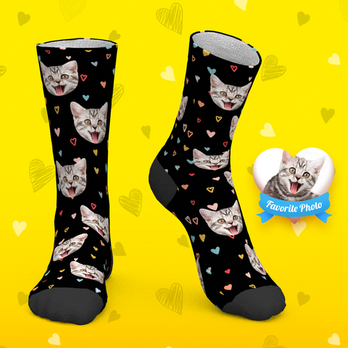 Custom Socks Personalized Face Socks Colorful Hearts