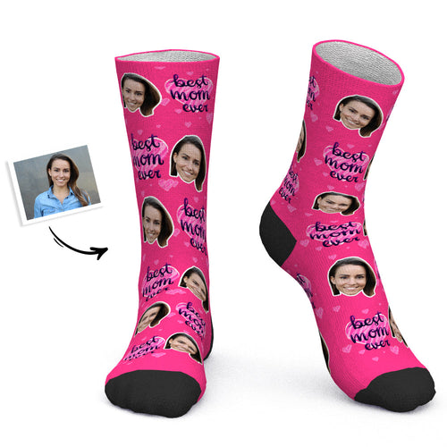 Mother's Day Gift - Custom Socks Personalized Photo Socks Pink Heart Best Mom Ever
