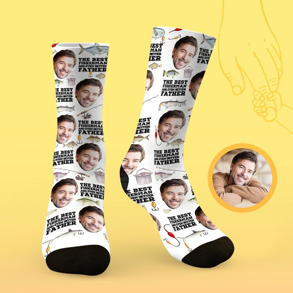 Custom Face On Socks Personalized Photo Socks Best Father's Gifts Idea - Dad who likes fishing