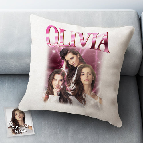 Custom Photo Vintage Tee Personalized Name Pillows Gifts for Lovers - FaceSocksUSA