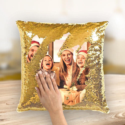 Mother's Day Gift Custom Love Couple Photo Magic Sequins Pillow Multicolor Shiny 15.75*15.75