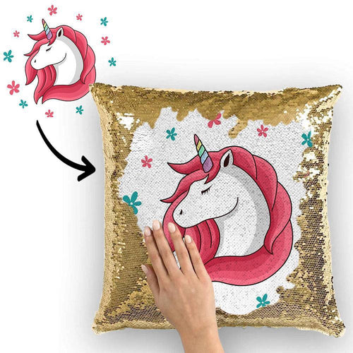 Unicorn Custom Photo Magic Sequins Pillow Multicolor Shiny 15.75*15.75