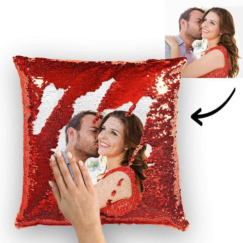 Couple Photo Personalized Magic Sequins Pillow Multicolor Shiny 15.75*15.75