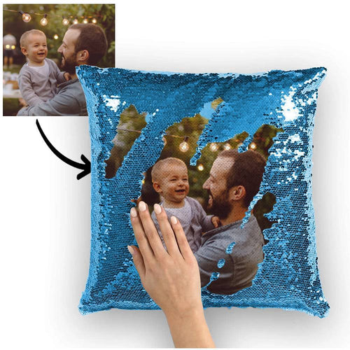 Custom Perfect Family Photo Magic Sequins Pillow Multicolor Shiny 15.75*15.75