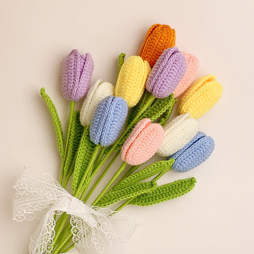 Tulip Crochet Flower Handmade Knitted Flower Gift for Lover - FaceSocksUsa