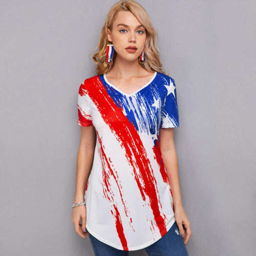 American Flag Short Sleeve Independence Day Women Top 4th of July Shirt