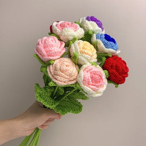 Roses Crochet Flower Handmade Knitted Flower Gift for Lover - FaceSocksUsa