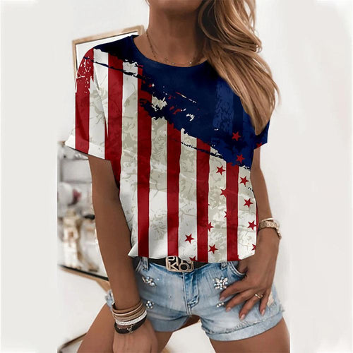 Independence Day Short Sleeve Women American Flag Top 4th of July Shirt