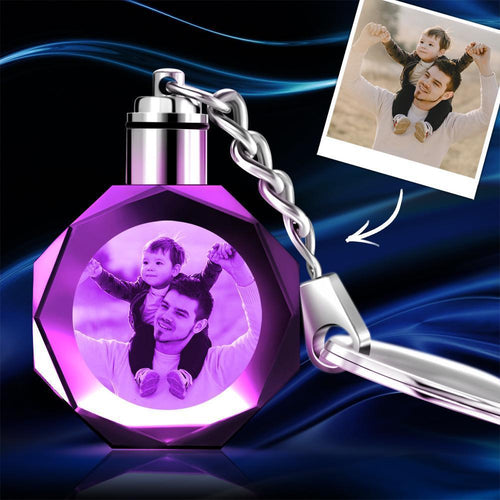 Custom Crystal Photo Key Chain Octagon Fathers Day Gifts