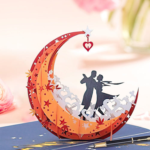Valentine's Day Moon Couple 3D Pop Up Greeting Card