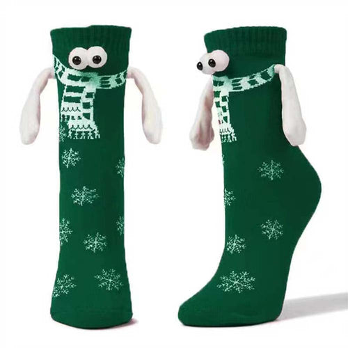Funny Doll Mid Tube Socks Magnetic Holding Hand Socks Scarf Green Socks Christmas Gifts - FaceSocksUsa