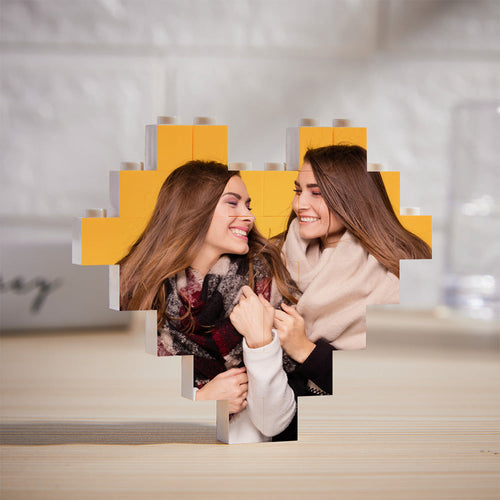 Custom Building Block Puzzle Personalized Photo Brick Heart Shape Single Sided Photo - FaceSocksUsa
