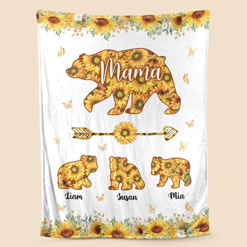 Personalized Mom Blanket - Mama Bear Sunflower - Gift For Mother's Day